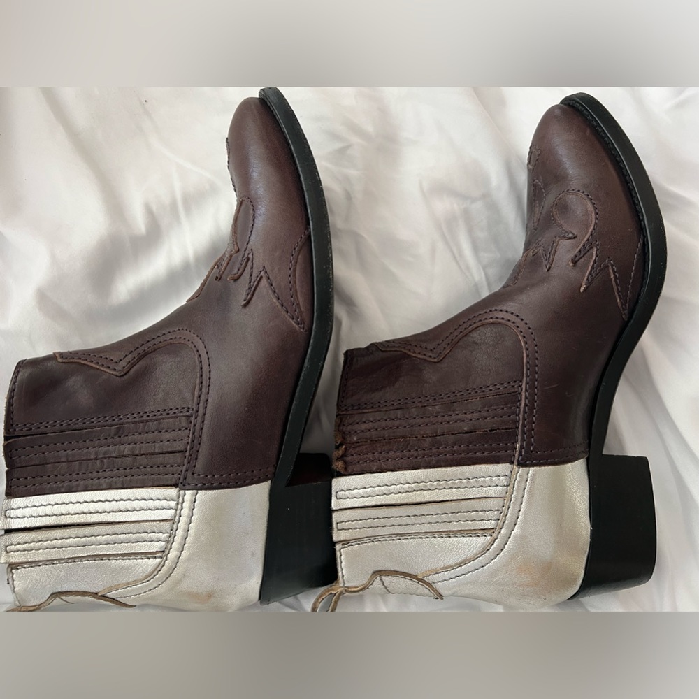 Golden Goose Women's AMANDA Western style booties, size 37, silver and chestnut - Picture 2 of 12